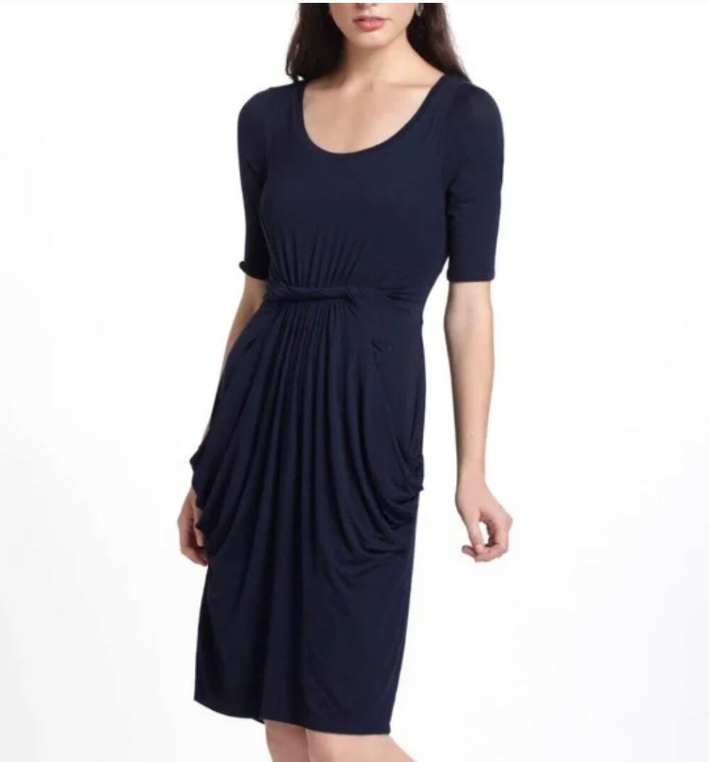 ANTHROPOLOGIE Meadow Rue Navy Stretch Jersey Short Sleeve Dress // S